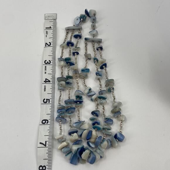Vintage blue shell beaded layered choker necklace - Picture 4 of 4